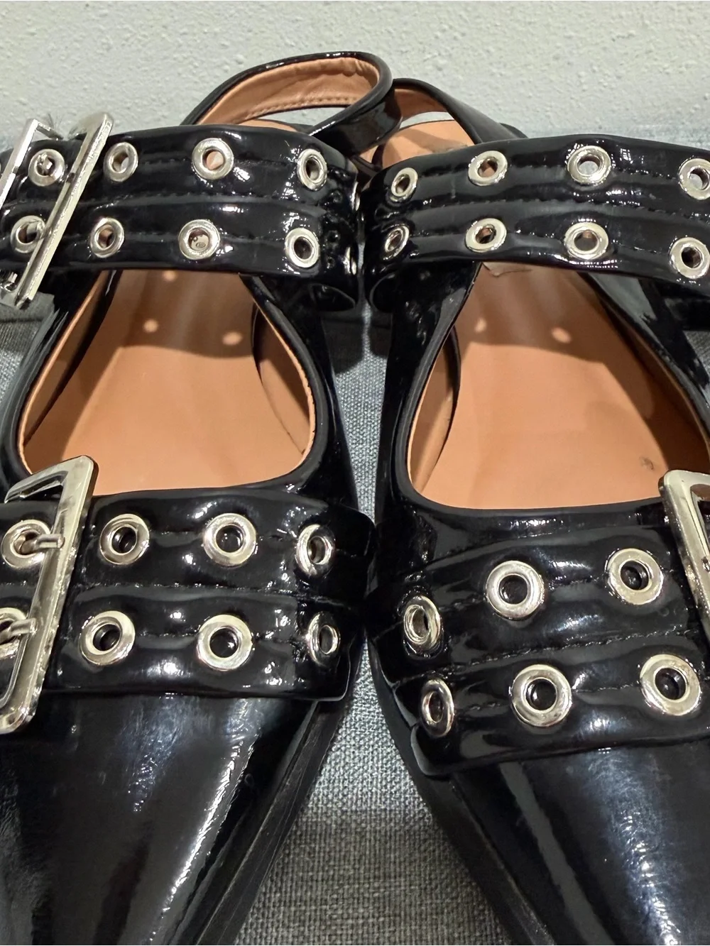 Black Slingback Buckle Grommet Flats